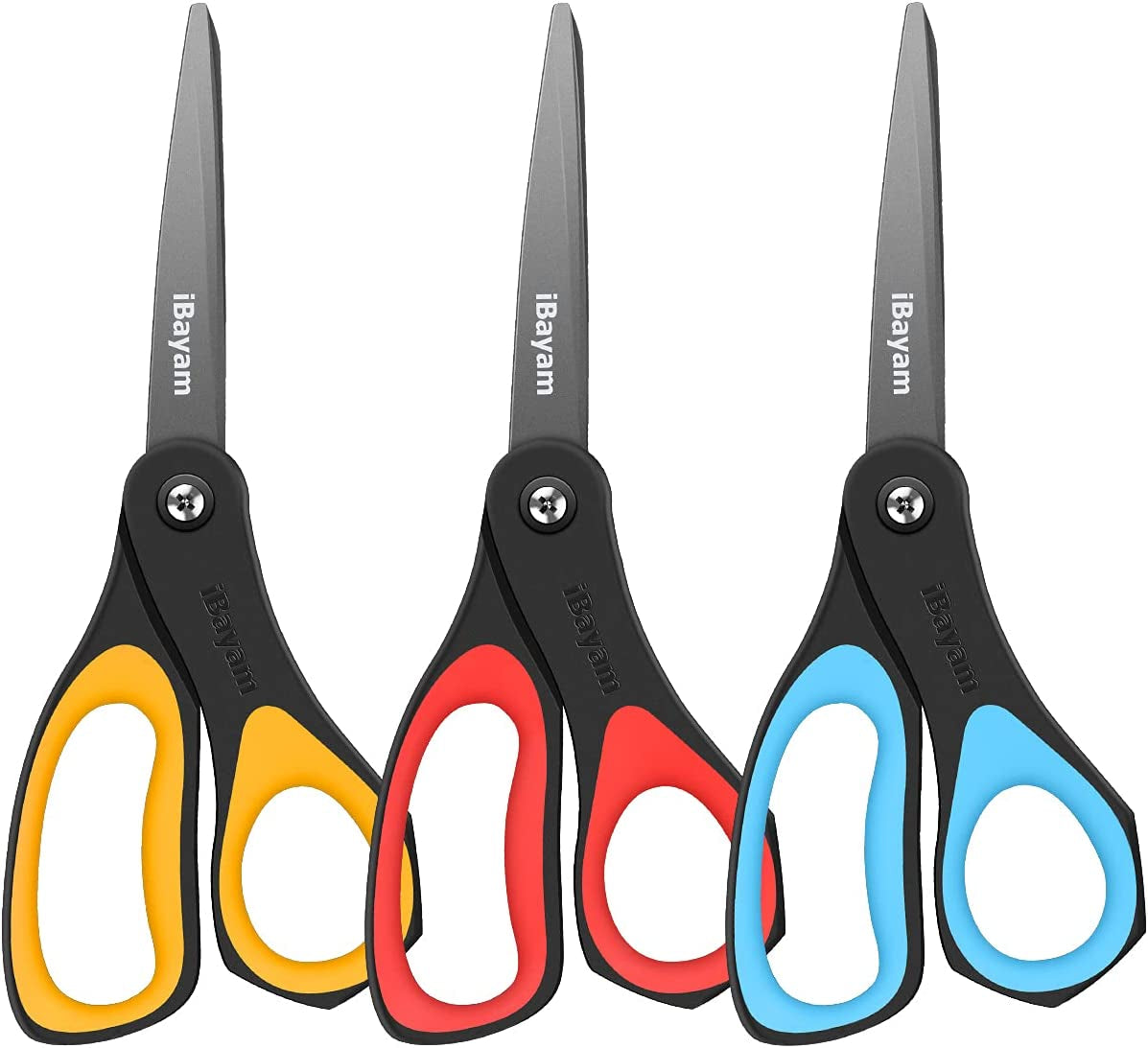 Scissors,  3 Pack 8" All Purpose Nonstick Scissors, 2.5MM Thickness Titanium Blades with Comfort Grip, Heavy Duty Scissors for Office School Home Classroom General Use Art and Craft DIY Supplies