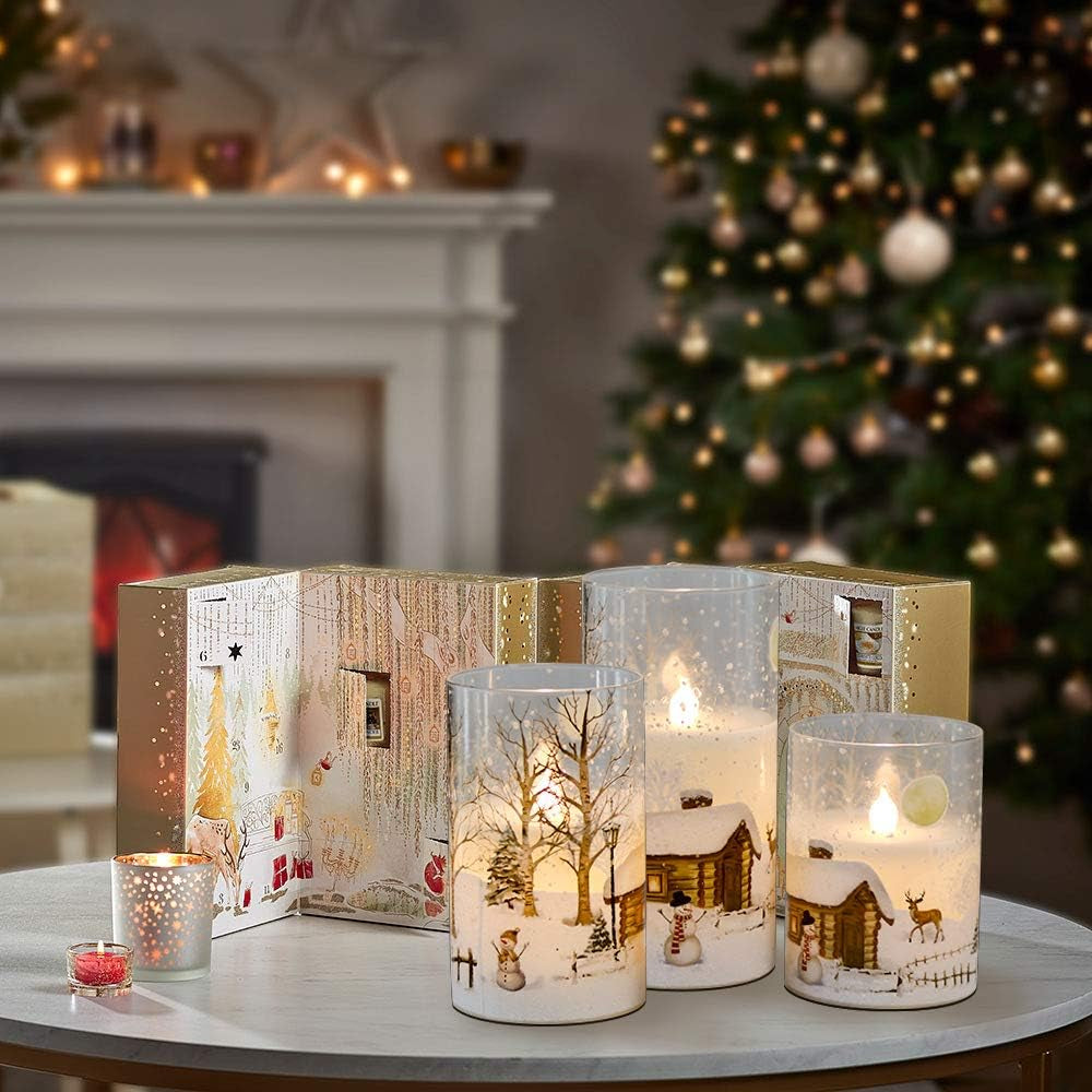 Christmas Flameless LED Flickering Candles Battery Operated with 10-Key Remote and Timer Realistic 3D Wick White Real Wax Holiday Window Candles(Snowman Decal, 3 X 4, 5, 6 Inches)