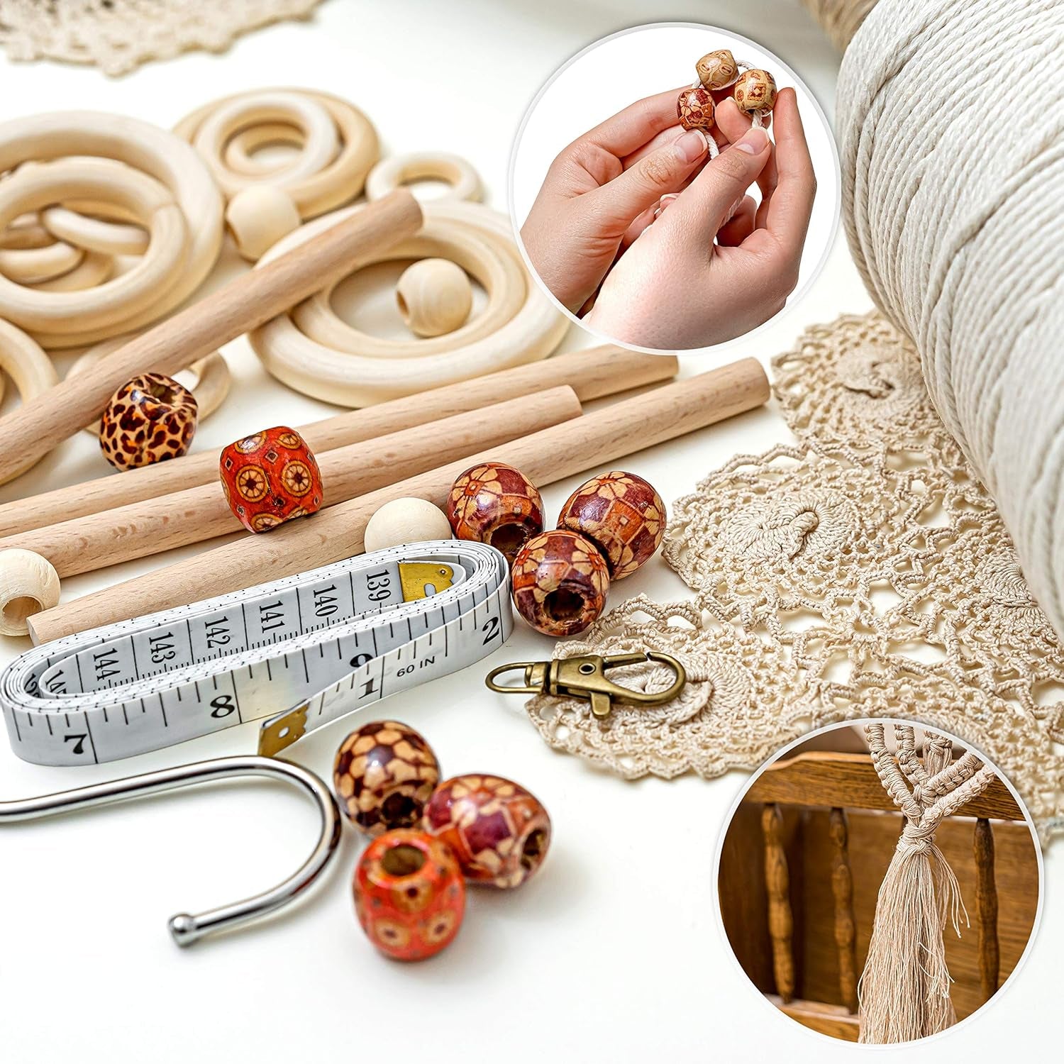 Macrame Kit - 227Pc Macrame Wall Hanging Kit. Macrame Plant Hanger Kit Supplies 225Y Macrame Cord 3Mm Beads Wood Dowels Rings E Book. Macrame Starter Set Hanging Plant DIY Craft Kits Adults Beginners