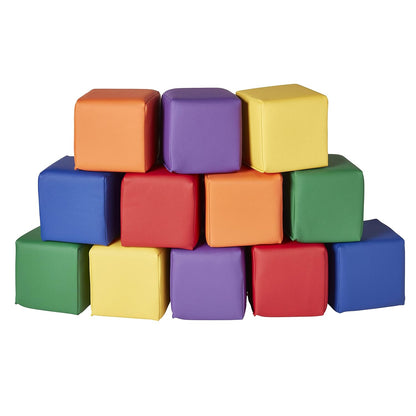 Softzone Patchwork Toddler Building Blocks, Foam Cubes, Assorted, 12-Piece