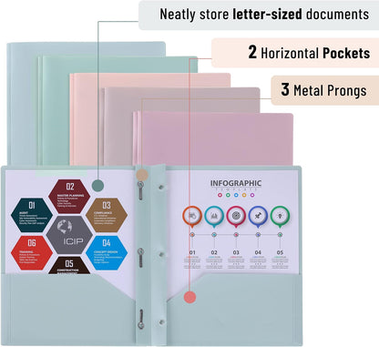 - Plastic Folders with Clear Front Pocket, 5 Pcs, Pastel Colors, File Folders with Fasteners for Documents