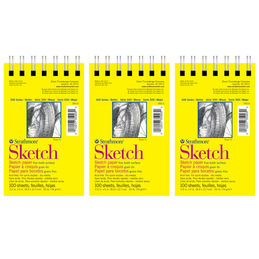 300 Series Sketch Pad, Side Wire Binding, 100 Sheets, 3.5x5 inch, Pack of 6