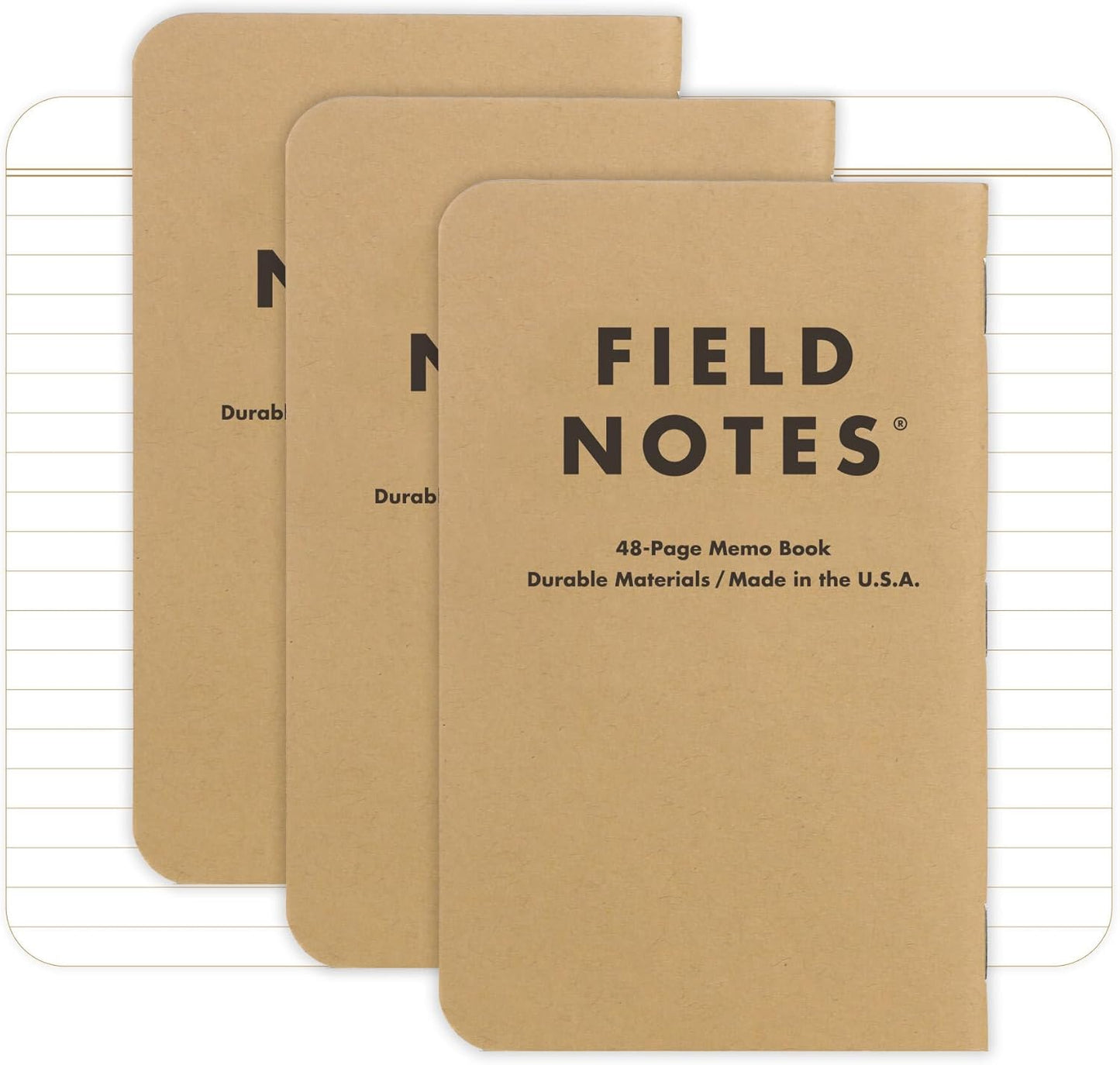 : Original Kraft 3-Pack - Ruled Paper Memo Books - Lined 48 Page Pocket Notebooks - 3.5" X 5.5"