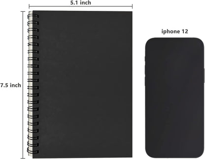 Blank Spiral Notebook, 1-Pack, Soft Cover, Sketch Book, 100 Pages / 50 Sheets, 7.5 Inch X 5.1 Inch (Black)