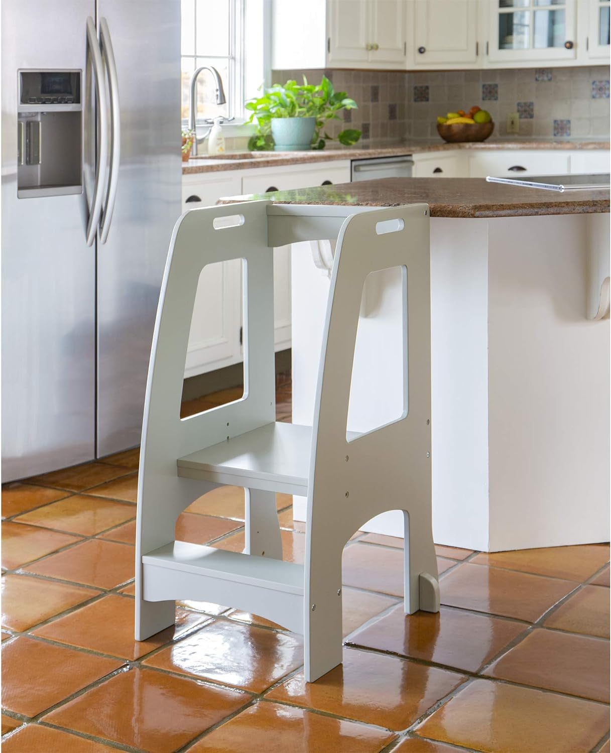 High-Rise Step-Up - Natural: Wooden Two-Step Stool for Kids and Adults, Counter Height with Handles and Non-Slip Treads - Quality Home Furniture