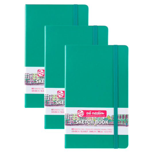 Sketchbook, 80 Sheets, 90lbs, Forest Green Cover, 5.1" x 8.3", Pack of 3
