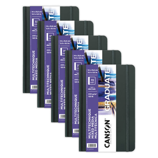 Graduate Mixed Media Art Book, Hard Cover Binding, 36 Sheet, 5.5x8.5 inch, Pack of 5