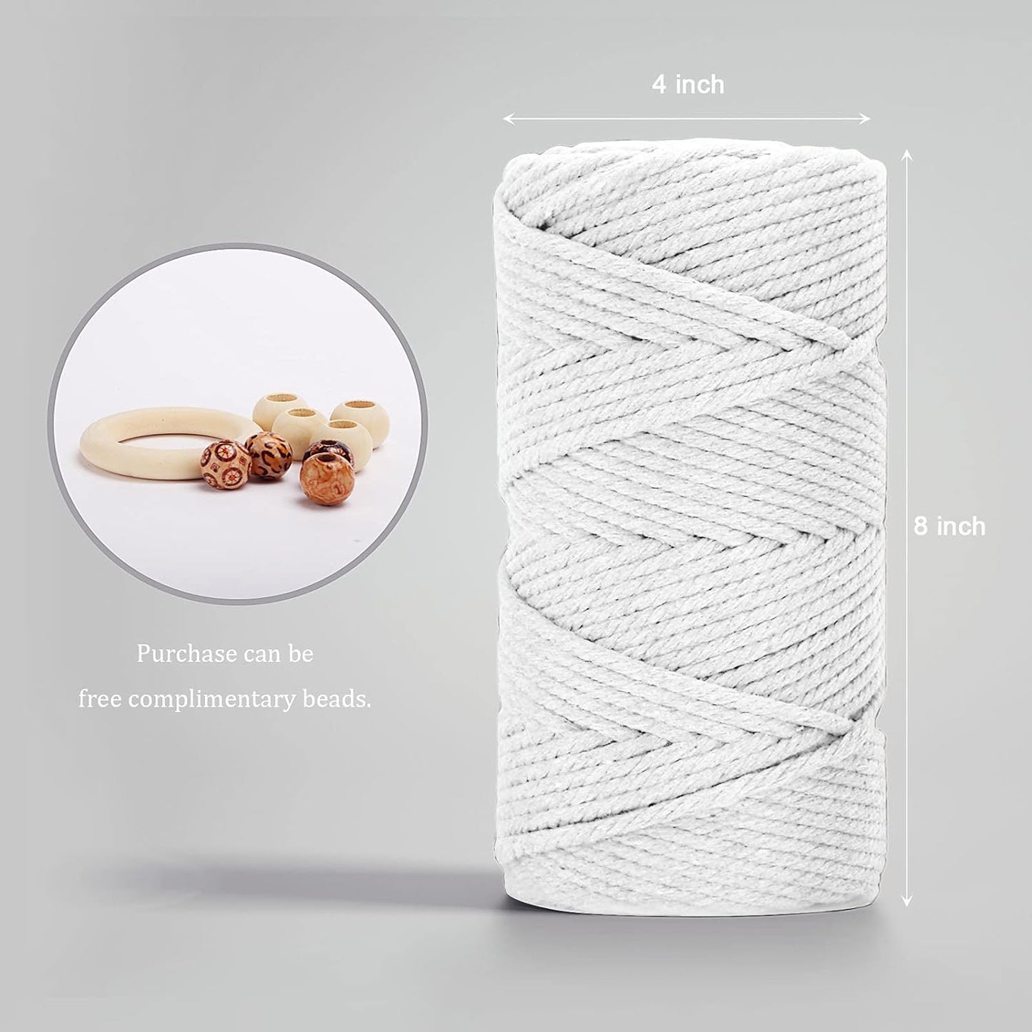 Macrame Cotton Cord 5Mm X 109 Yards,  100% Natural Handmade Colorful 4 Strands Twisted Braided Cotton Rope for Wall Hanging Plant Hangers Gift Wrapping Tapestry DIY Crafts(100M,White)