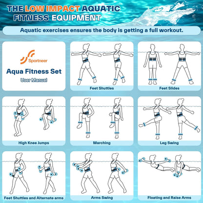 Water Aerobics Pool Exercise Equipment:  Water Workout Combo Set Includes High Density Water Dumbbell Aqua Belt Water Ankle Weights for Aquatic Therapy Pool Fitness Water Exercise