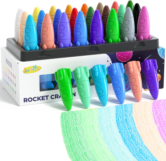 24 Rocket Crayons,Non Toxic Washable Toddler Crayons Gifts,Rocket Crayons with Easy-To-Hold for Toddlers, Crayons for Kids Art&School Supplies,Toddlers