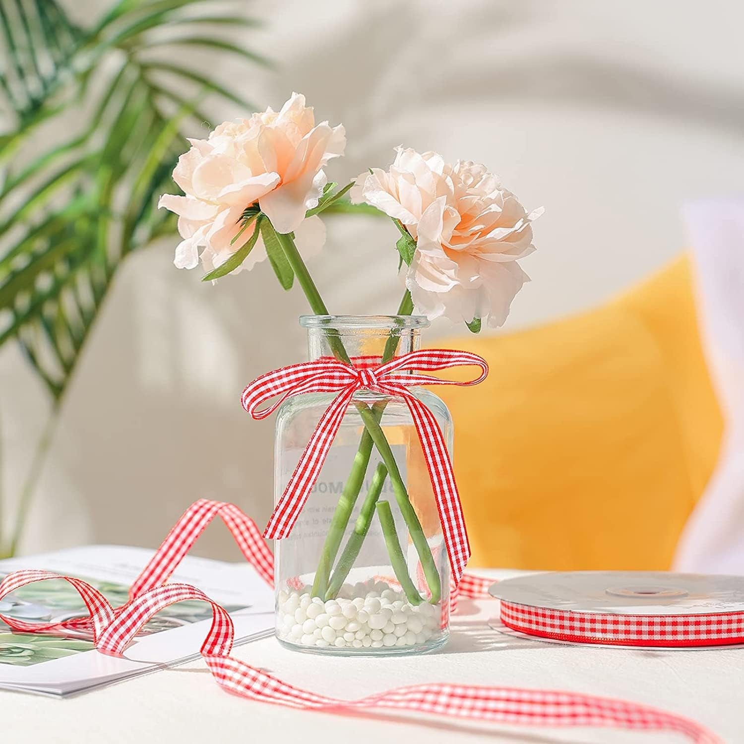 Pink Gingham Ribbon, 50Yd Buffalo Checker Ribbons Crafts Ribbon for Picnic School Birthday Gift Wrapping