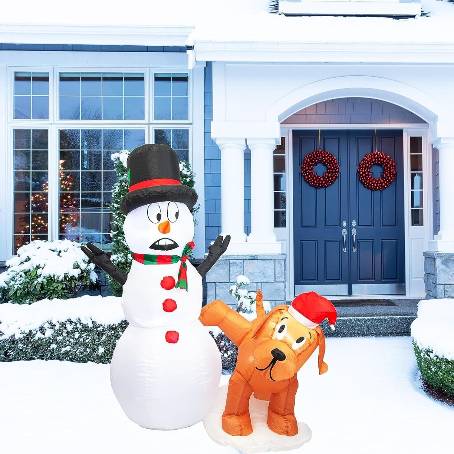 Christmas Decorations 5 FT Black Inflatable Snowman W/Christmas Hat Unique Holiday Blow up Outdoor/Indoor/House/Yard Decor Also Suitable for Halloween W/Led Lights & Free Storage Bag