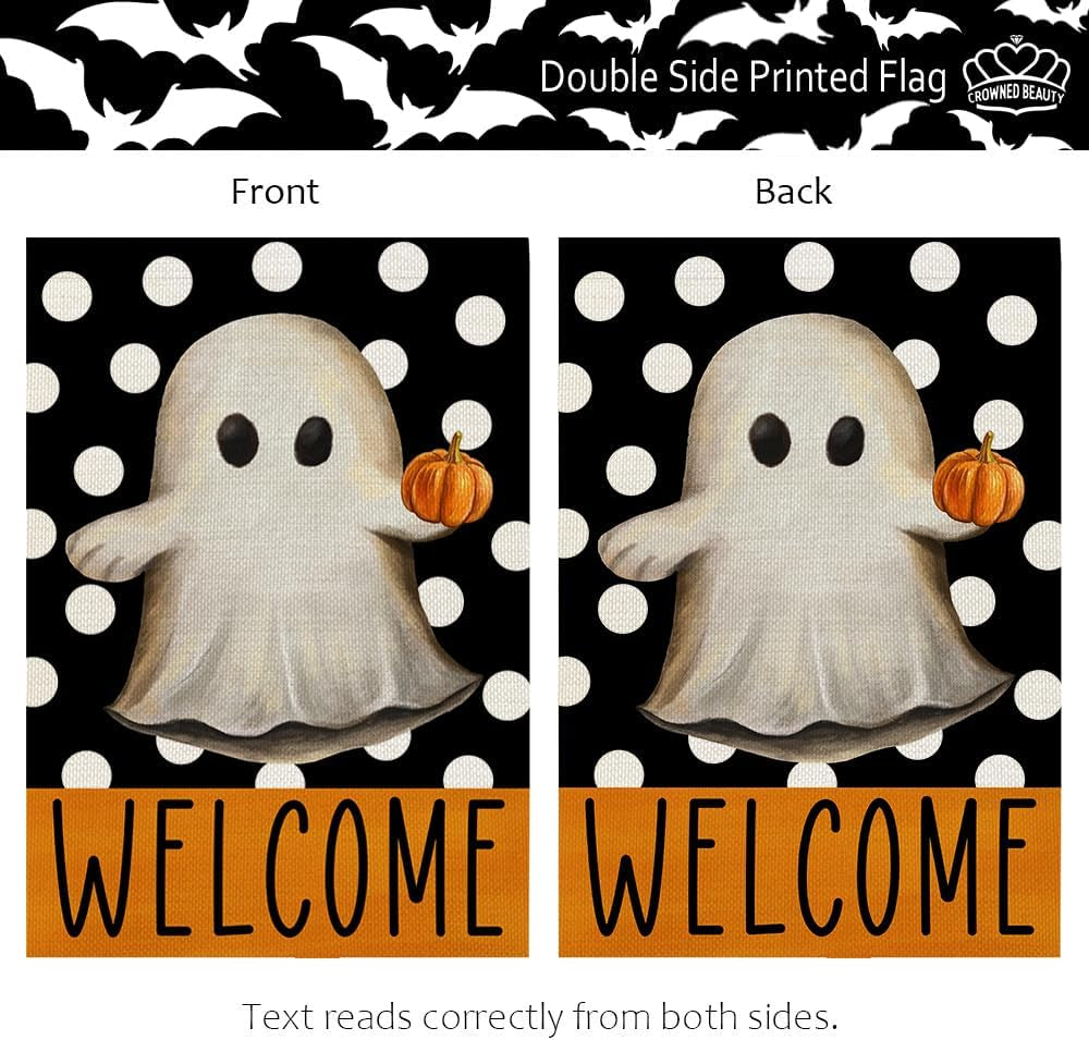 Halloween Ghost Garden Flag 12X18 Inch Double Sided Small Burlap for outside Polka Dots Welcome Holiday Yard Decoration CF1066-12