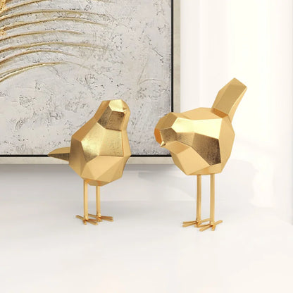 Glam Polystone Faceted Bird 2 Piece Sculpture Set