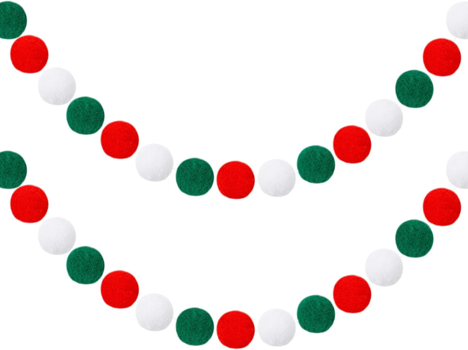 Christmas Garlands, 1.2" Large Pompom Garland Boho Decor, 16.4Ft 60 Pompom Ball Garlands, Red Green White Garlands for Christmas Party, Mexico, Italy Party Decor(1.2"/3Cm)