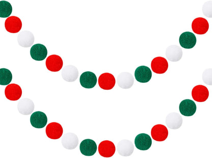 Christmas Garlands, 1.2" Large Pompom Garland Boho Decor, 16.4Ft 60 Pompom Ball Garlands, Red Green White Garlands for Christmas Party, Mexico, Italy Party Decor(1.2"/3Cm)