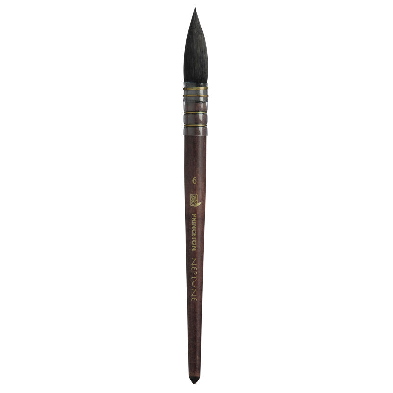 Neptune Quill Brush, Synthetic Bristles, Short Handle Watercolor Paintbrush, Dark Wood, Size 6, 1 Count