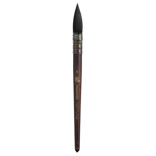 Neptune Quill Brush, Synthetic Bristles, Short Handle Watercolor Paintbrush, Dark Wood, Size 6, 1 Count