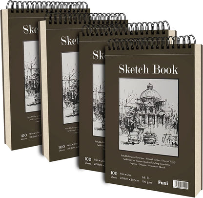 9 X 12 Inches Sketch Book, Top Spiral Bound Sketch Pad, 1 Pack 100-Sheets (68Lb/100Gsm), Acid Free Art Sketchbook Artistic Drawing Painting Writing Paper for Kids Adults Beginners Artists