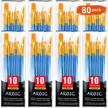 Acrylic Paint Brush Set, 50 Packs / 500 Pcs Nylon Hair Brushes for All Purpose Oil Watercolor Painting Artist Professional Kits