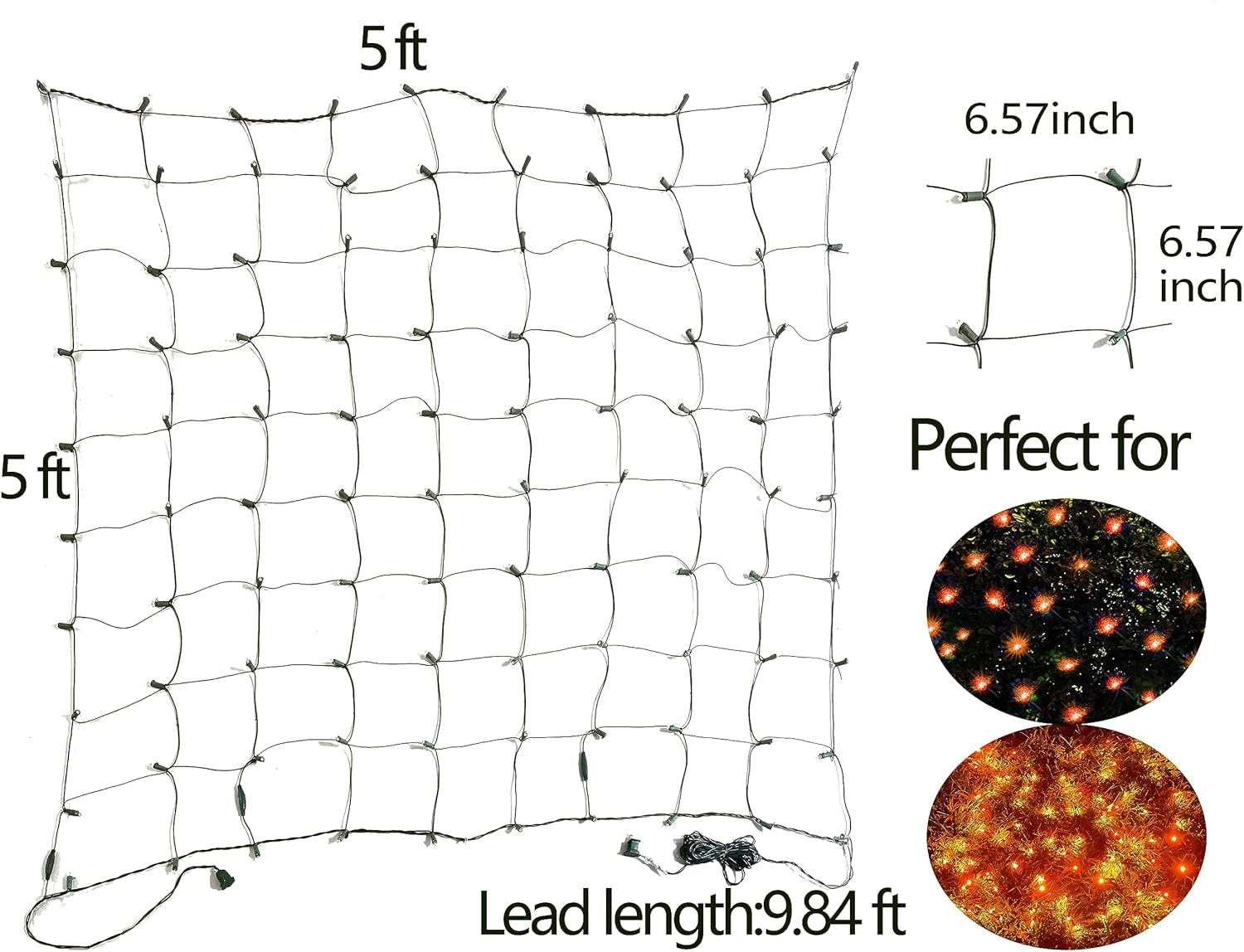 Halloween Lights Outdoor,100Led 5Ftx5Ft Orange Halloween Net Lights with Connectable, Waterproof ,UL Certified and Durable Green Wire Design for Bushes,Shrubs,Halloween Decorations Outdoor(Orange)