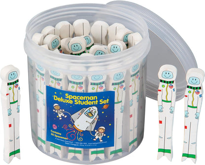 Teacher & Student Spaceman Kit – 30 Student Size, 1 Teacher Size with Reusable Storage Container | Writing Spacers for Kids, Learning Tool, Finger Spacing, Classroom Must Haves