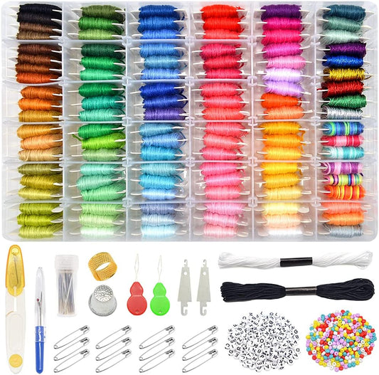 962Pcs Friendship Bracelet String Kits with Storage Box, 110 Colors Embroidery Thread and 800 Beads,52Pcs Cross Stitch Tools-Labeled with Numbers for Bobbins,Great Production Gift.