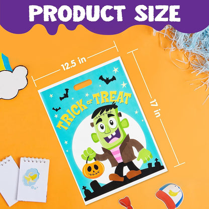 Halloween Candy Bag for Trick or Treat, Halloween Treat Bags with 6 Designed Characters, Halloween Plastic Goodie Gift Bags for Party Favors Party Supplies