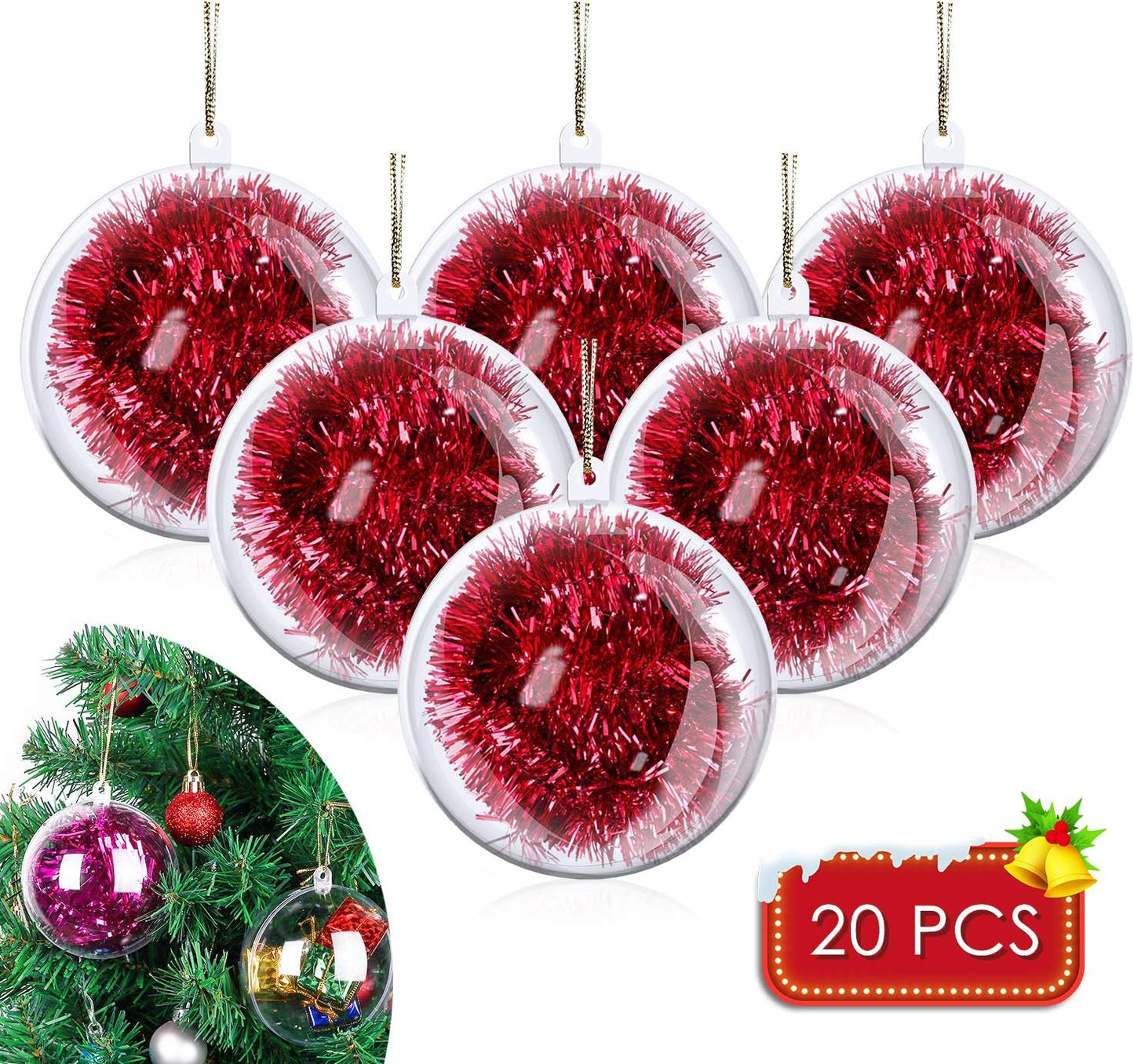 20 Pack DIY Ornament Clear Fillable Baubles Craft Christmas Decorations Tree Ball for New Years Present Holiday Wedding Party Home Decor Bath Bomb (3.15”)