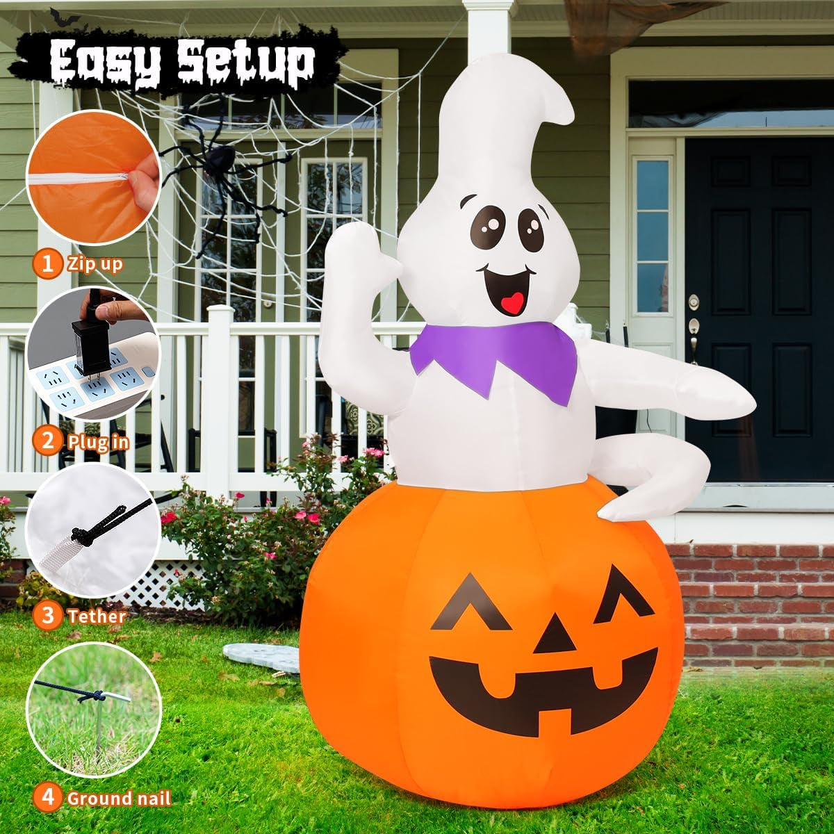 5 FT Halloween Inflatable Cute Pumpkin Ghost Outdoor Decorations Blow up Yard Ghost in Pumpkin with Built-In Leds for Indoor Party Garden Lawn Decor