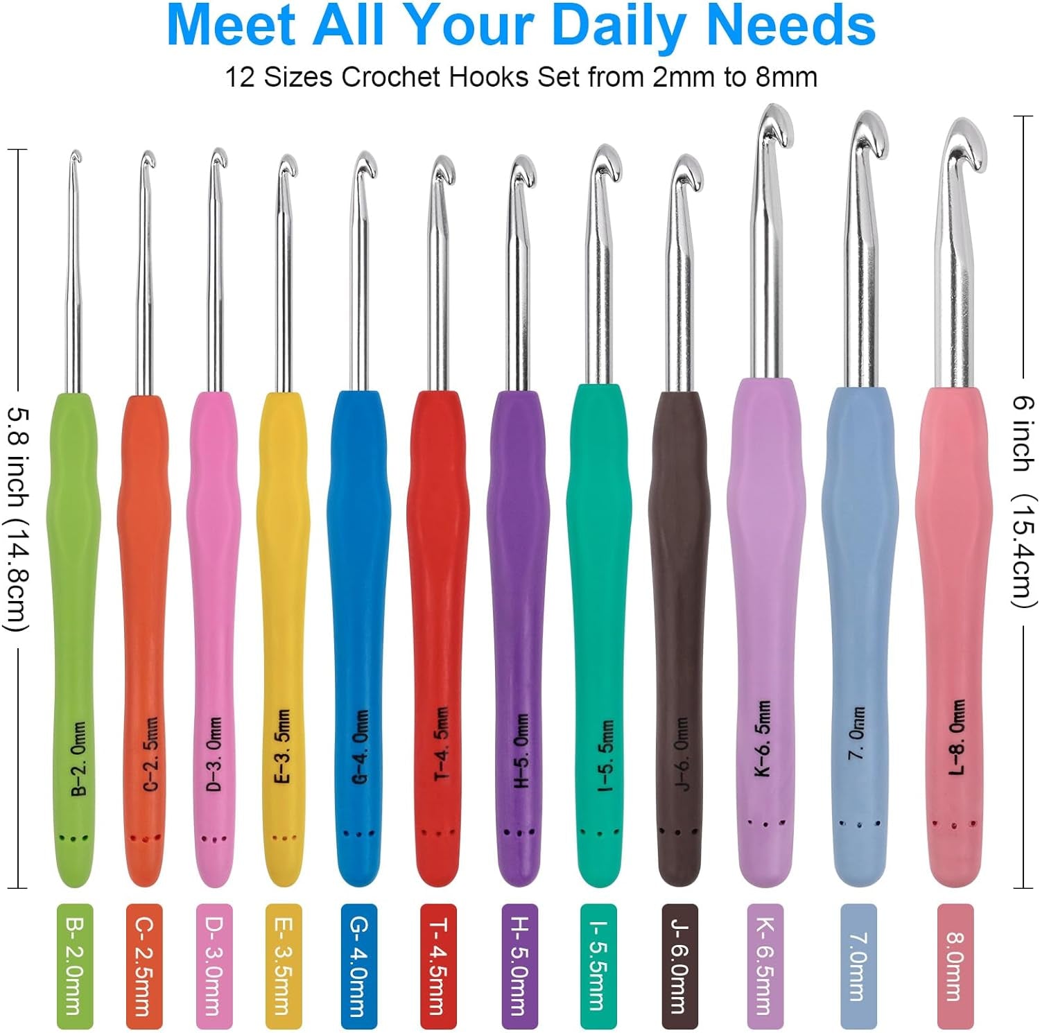 Crochet Hooks 12 Sizes Crochet Hook Set, 51 Pack Yarn Crochet Kit for Beginners, Knitting Needles with Ergonomic Handles for Arthritic Hands, Crochet Needle Kit with Blue Case for Crocheters