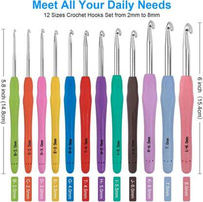 Crochet Hooks 12 Sizes Crochet Hook Set, 51 Pack Yarn Crochet Kit for Beginners, Knitting Needles with Ergonomic Handles for Arthritic Hands, Crochet Needle Kit with Blue Case for Crocheters