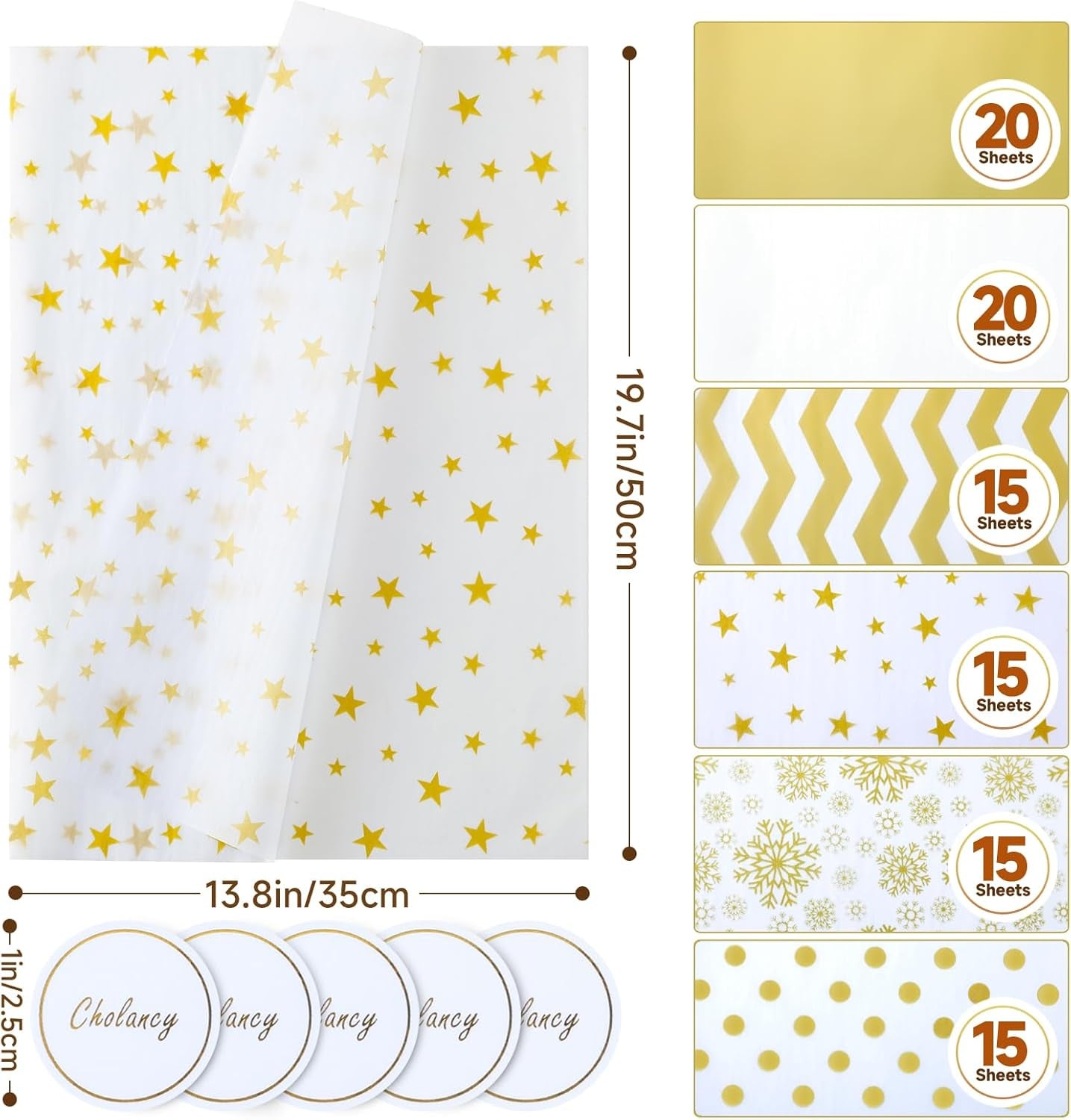 100 Sheets Tissue Paper for Gift Bags, 20'' X 14'' Christmas Tissue Paper for Gifts Wrapping,Gold Tissue Paper Bulk for Wedding Holiday Parties Decor