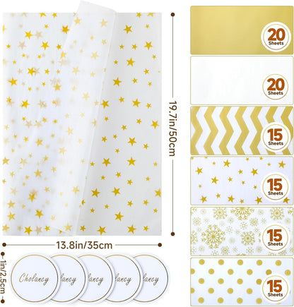 100 Sheets Tissue Paper for Gift Bags, 20'' X 14'' Christmas Tissue Paper for Gifts Wrapping,Gold Tissue Paper Bulk for Wedding Holiday Parties Decor