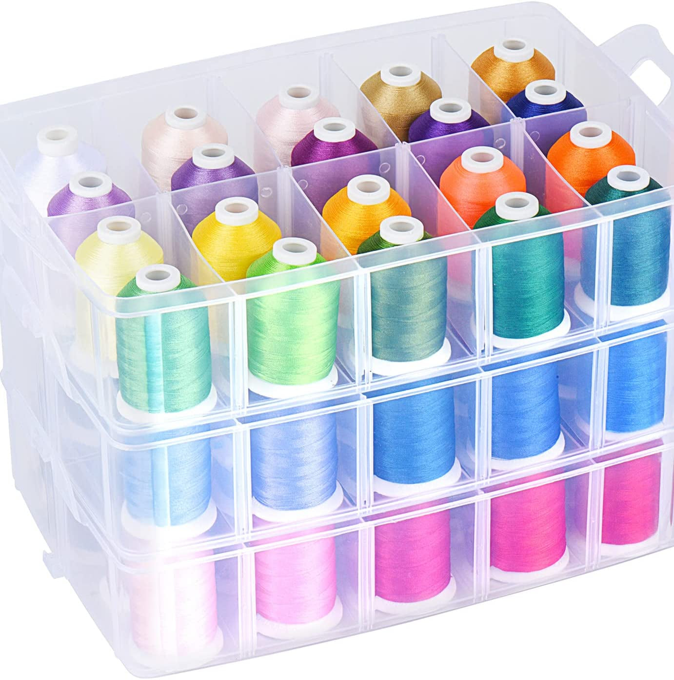 [Anti-Tangle] Embroidery Thread Kit with Organizer Box, All-In-One 63 Colors 100% Polyester Sewing Thread Set for Brother Babylock Janome Embroidery Machine and More