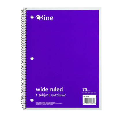 1-Subject Notebook, 70 Page, Wide Ruled, Purple, Pack of 12 - Loomini