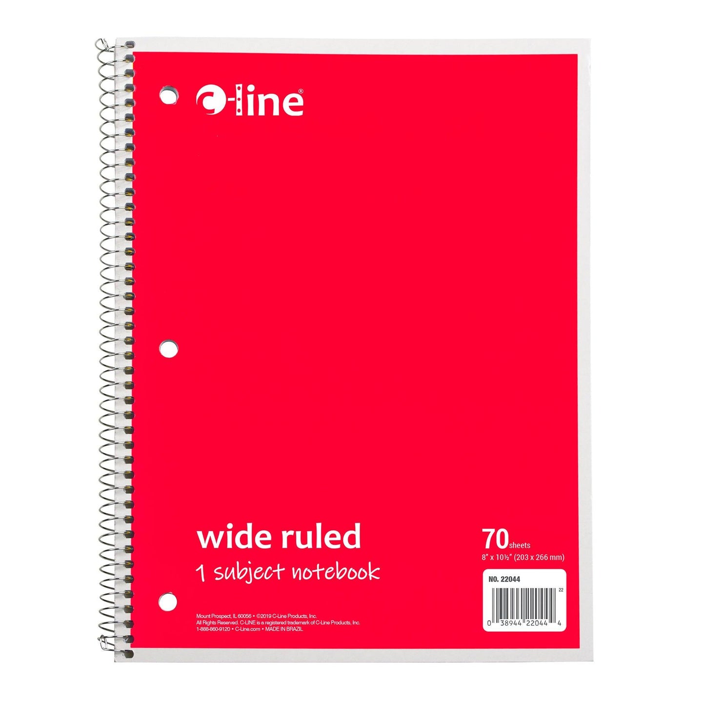 1-Subject Notebook, 70 Page, Wide Ruled, Red, Pack of 12 - Loomini
