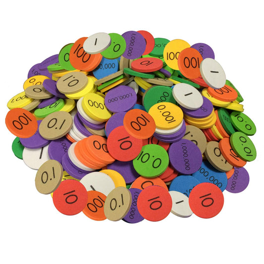 10-Value Decimals to Whole Numbers Place Value Discs, 250 Discs - Loomini