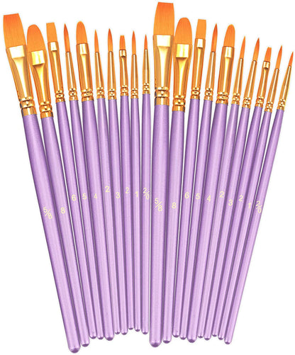 Paint Brushes Set, 2 Pack 20 Pcs Round-Pointed Tip Paintbrushes Nylon Hair Artist Acrylic Paint Brushes for Acrylic Oil Watercolor, Face Nail Art, Miniature Detailing & Rock Painting, Blue