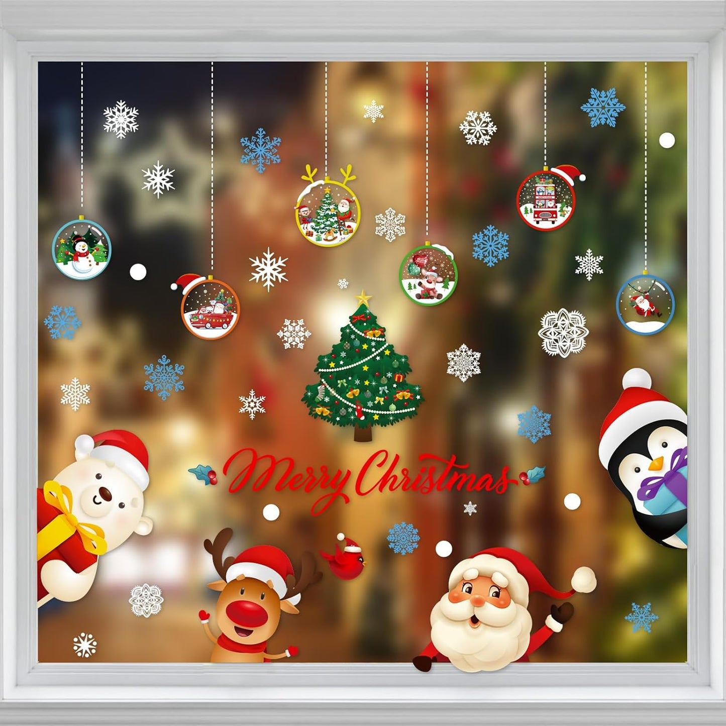 Double-Sided Christmas Window Clings Reusable 8 Sheets Christmas Window Decals Stickers Christmas Decorations Cute Window Decor with Snowflakes, Golden Decorations, Stars for Xmas Party