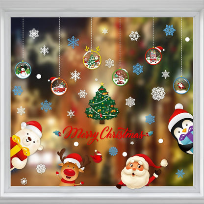 Double-Sided Christmas Window Clings Reusable 8 Sheets Christmas Window Decals Stickers Christmas Decorations Cute Window Decor with Santa Claus, Reindeer, Snowflakes for Xmas Party