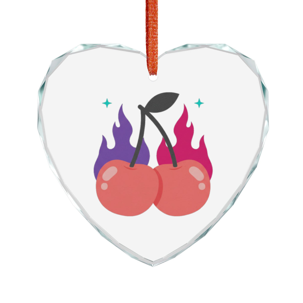 Cherry Pair Flames | Heart Crystal Glass Ornament for Valentine Decor | Galentine’s, Couples, Friends | Y2K Aesthetic