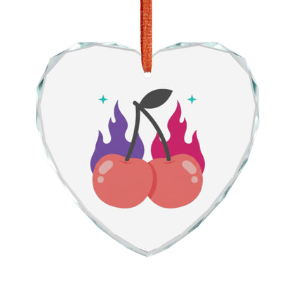 Cherry Pair Flames | Heart Crystal Glass Ornament for Valentine Decor | Galentine’s, Couples, Friends | Y2K Aesthetic