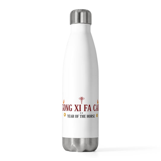 Gongxi Greeting Banner | 20oz Insulated Stainless Steel Tumbler | Lunar New Year Gift for Family & Teachers | Fire Horse 2026 Red Gold