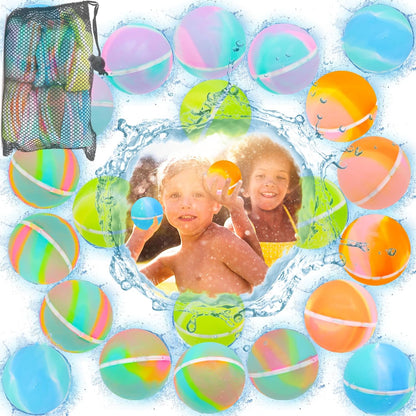 24 PCS Reusable Water Balloons, with Mesh Bag, Reusable Water Balloons for Kids, Self-Sealing Water Bomb for Kids Adults Outdoor Activities Water Games Toy Summer Fun Party Supplies (24Pcs)