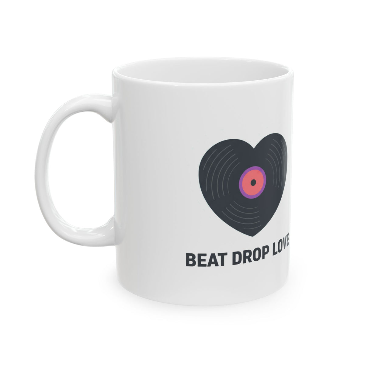 Vinyl Record Heart Graphic | 11oz Ceramic Coffee Mug for Music Lovers | Valentine & Galentine Gift | Aesthetic Y2K Vibe