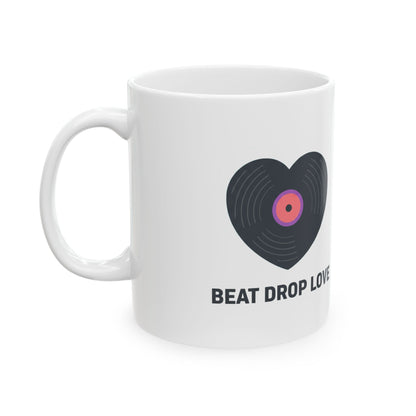 Vinyl Record Heart Graphic | 11oz Ceramic Coffee Mug for Music Lovers | Valentine & Galentine Gift | Aesthetic Y2K Vibe