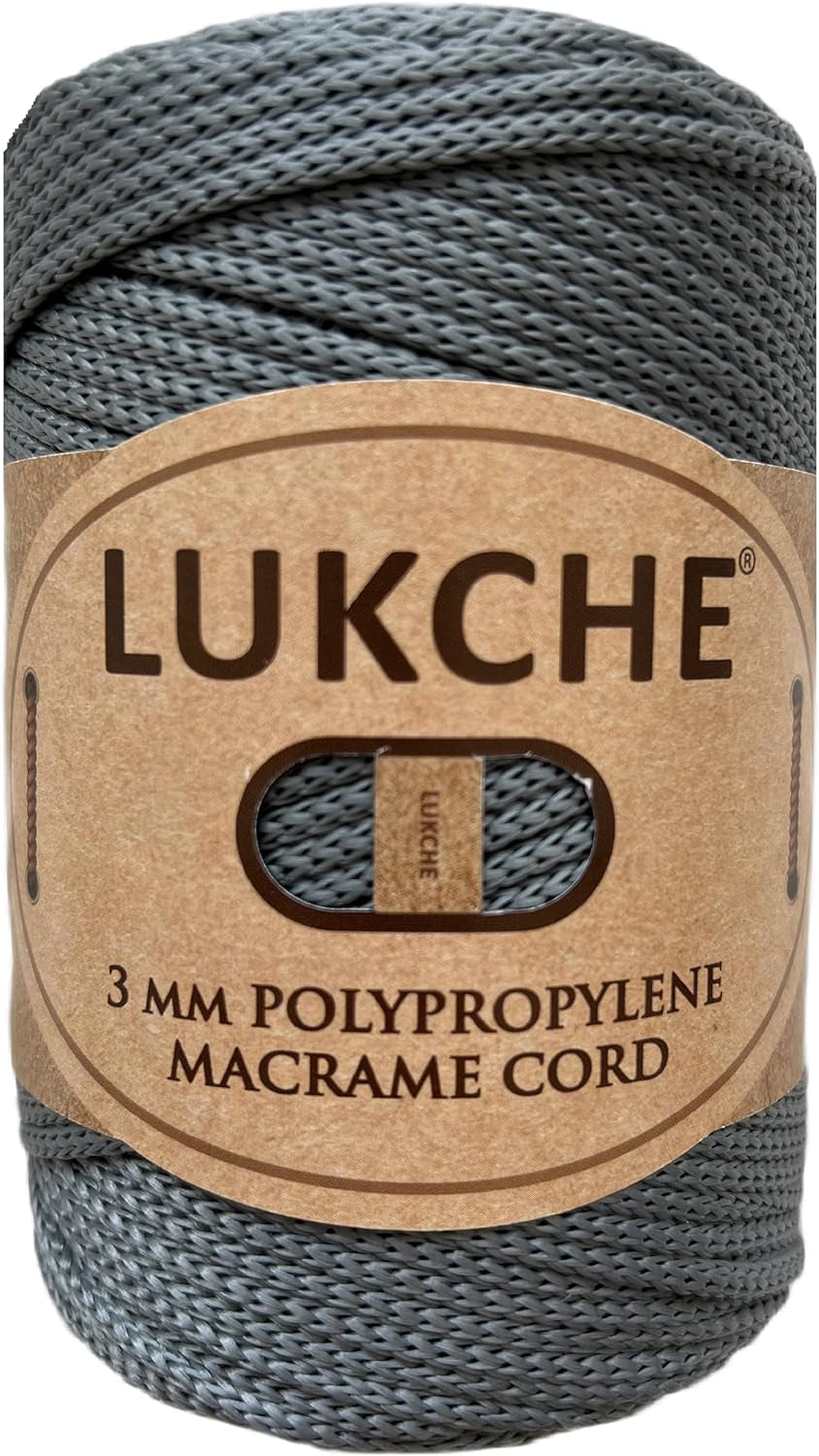 3Mm Premium Polyester Macrame Cord (147 Yards), (8.82 Oz) 100% Polypropylene Macrame Rope, Colorful Yarn Crochet Macrame Bag Craft for Wall Hangers, Bottom Plates, Carpets (Silver 1)
