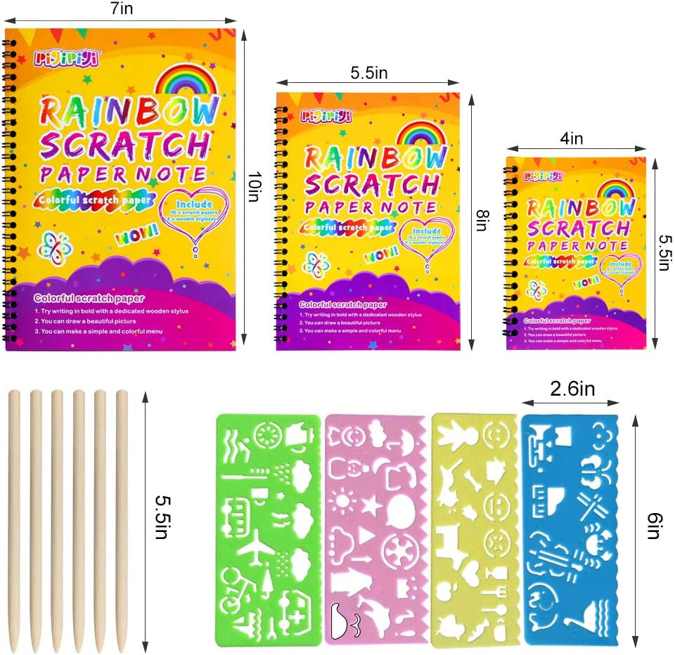 Gifts for 3-12 Year Old Girls Boys - 3 Pack Rainbow Scratch off Notebooks Arts Crafts Supplies Set Color Drawing Paper Kit for Kids Birthday Game Party Favor Christmas Easter Activity Toy