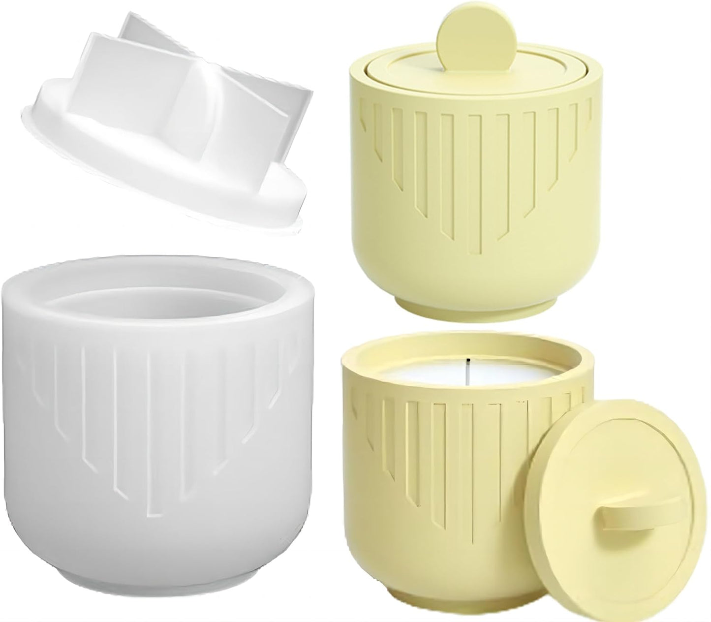 Storage Box with Lids Candle Jar Molds Set, Creative Silicone Candle Vessels Pot Molds, Concrete round Stripe with Cover Bottle Making Moulds for Storage Candle Holder (A)